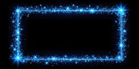 Obraz premium A blue square frame with sparkles and stars on a black background, creating a celestial effect , wonder, space