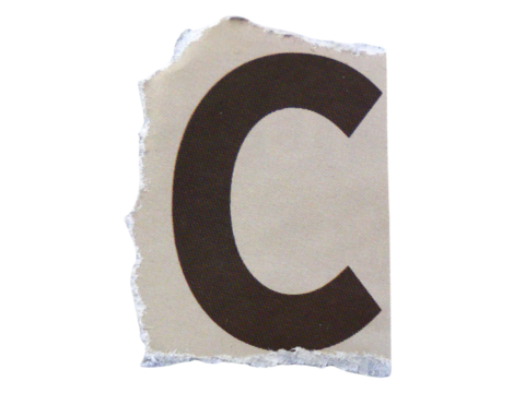 "C" wording or text with pieces of torn or cut paper, design elements isolated on transparent background.