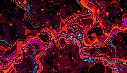 Abstract Red Orange Blue Swirls Liquid Marble Texture Background