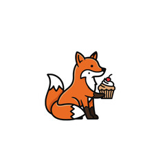 Cute Cartoon Fox Enjoying a Sweet Cupcake Illustration for Various Projects
