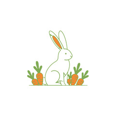 Illustration of a Rabbit Surrounded by Carrots in Minimalist Style