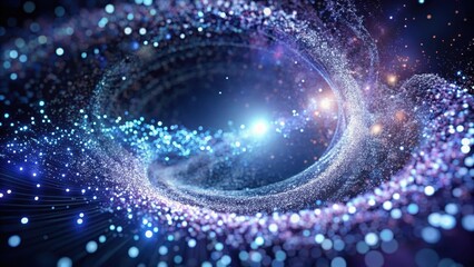 Obraz premium Vortex of swirling silver particles suspended in a mesh of dark blues and purples, glowing