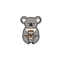Cute Koala Character Holding a Coffee Cup in Adorable Cartoon Style