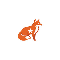 Orange Fox Silhouette Logo with White Star on Minimalist Background
