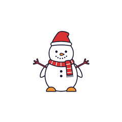 Cute Snowman Wearing Red Scarf and Hat in Winter Illustration