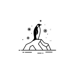 Illustration of a Penguin Standing on an Iceberg Surrounded by Snowflakes