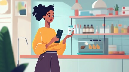 Shopper using voice command to purchase online, advanced e-commerce tech. 