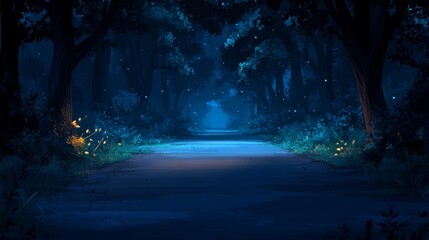 Fototapeta premium Enchanting Evening In a Mystic Forest With A Glimmering Path Leading Into the Unknown Captivating Nature's Secrecy