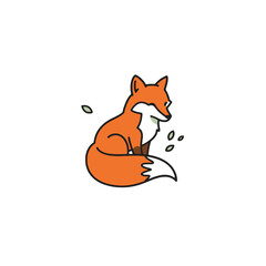 Adorable Cartoon Fox Sitting Gracefully with Green Leaves in Playful Illustration