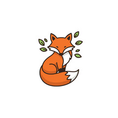 Cute Cartoon Fox Illustration with Playful Leaves in Minimalist Design