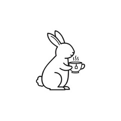 Minimalist Illustration of a Bunny Holding a Cup of Hot Tea