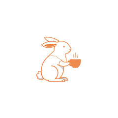 Illustration of a Rabbit Holding a Steaming Cup of Coffee in Orange Tones