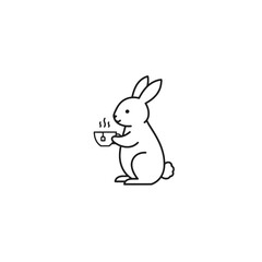 Charming Illustration of a Rabbit Drinking Tea in a Minimal Style