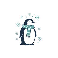 Cute Penguin Wearing a Scarf Surrounded by Falling Snowflakes
