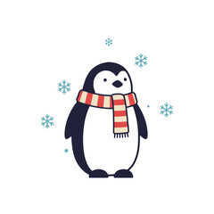 Penguin Illustration Wearing Scarf with Snowflakes in Winter Theme Artwork