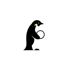 Illustration of a Penguin Holding a Circular Object in Minimalistic Style