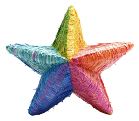 Colorful star pinata for birthday celebration fun party isolated on transparent background