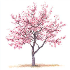 Fototapeta premium Illustration painted, realistic boho tree blooms vibrantly