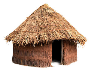 Traditional straw thatched hut rural village architecture outdoor isolated on transparent background
