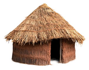 Traditional straw thatched hut rural village architecture outdoor isolated on transparent background