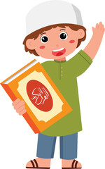 Cheerful Muslim Child Holding Quran Illustration