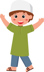 cheerful Muslim Child with Arms Raised
