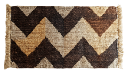 Handwoven zigzag pattern rug home textile cozy ambiance isolated on transparent background