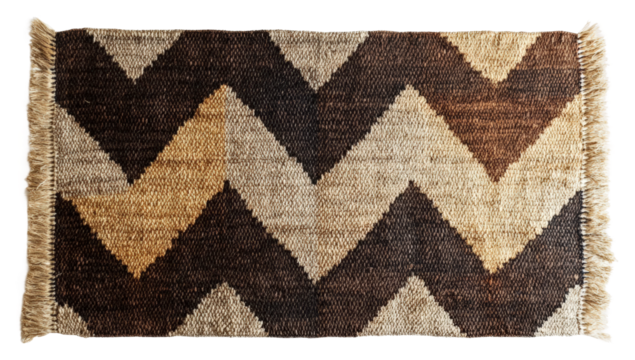 Handwoven zigzag pattern rug home textile cozy ambiance isolated on transparent background