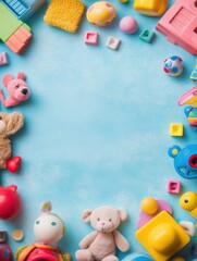 Obraz premium Colorful assortment of toys on a blue surface ready for imaginative play and creative activities. Generative AI