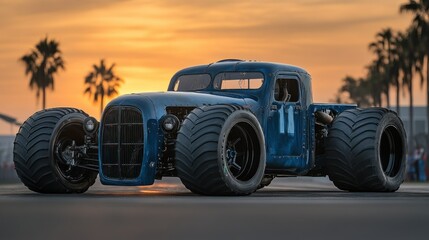Sunset Glory: A Custom Hot Rod at Dusk