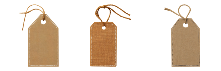 Blank Paper Tags with String for Gift and Price Labels Isolated on transparent background