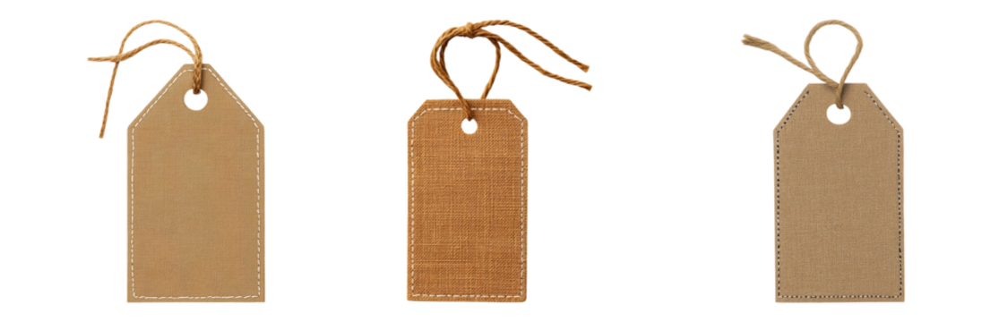 Blank Paper Tags with String for Gift and Price Labels Isolated on transparent background