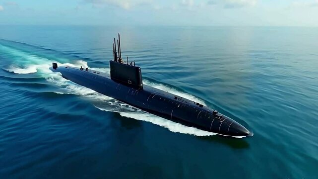 Naval submarine at open sea