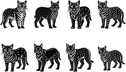 Black and White Silhouettes of Wild Cats, Ideal for Prints or Designs © Mdkudrat