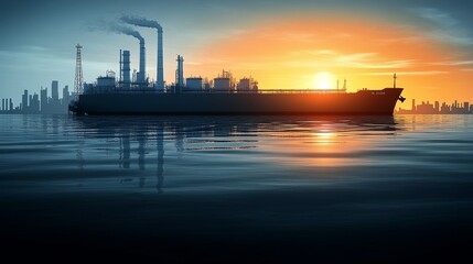 Fototapeta premium Industrial Horizon The Reflection of Pollution and Progress at Dusk Emphasizing Environmental Concerns and Future Global Challenges