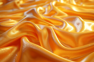 Luxurious Golden Silk Fabric with Smooth Folds and Soft Texture