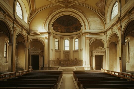 Empty scene of church architecture building worship.
