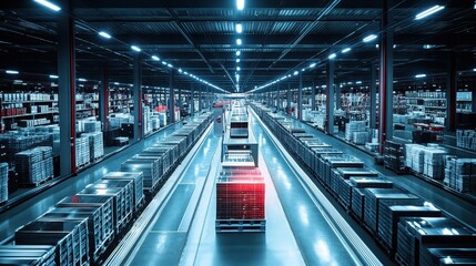 Fototapeta premium Warehouse with digital inventory tags, streamlined e-commerce operations. 