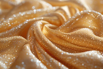 Luxurious Golden Silk Fabric with Smooth Folds and Soft Texture