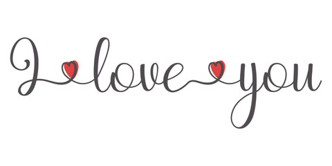 Linear design "I LOVE YOU" with one continuous line for greeting cards, posters, graphic element for design. Transparent background