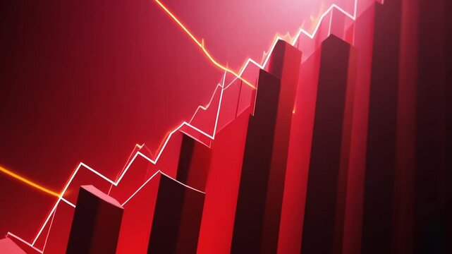Dynamic red graph illustrating financial growth with abstract light effects in a modern setting