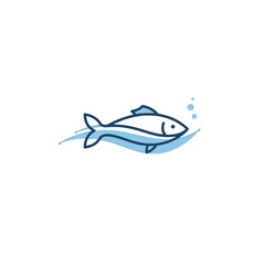 Obraz premium Illustration of a Swimming Fish with Water Waves and Bubbles