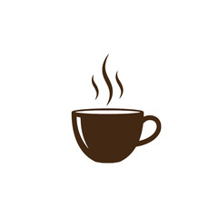 Brown Steaming Coffee Cup Icon Featuring Minimalistic Design on White Background