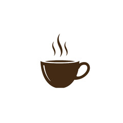 Minimalistic Coffee Cup Icon with Steam on White Background
