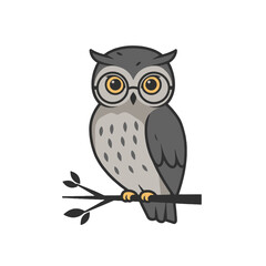Cartoon Owl Perched on a Branch with Bright Yellow Eyes