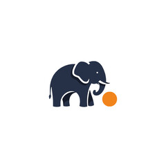 Illustrated Elephant with Orange Ball on White Background