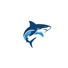 Illustrative Logo Design Featuring a Stylized Blue Shark on White Background