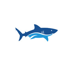 Obraz premium Blue Shark Logo with Dynamic Wave Elements in Minimalist Style