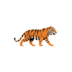 Illustration of a Majestic Tiger in Walk on White Background