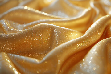 Luxurious Golden Silk Fabric with Smooth Folds and Soft Texture